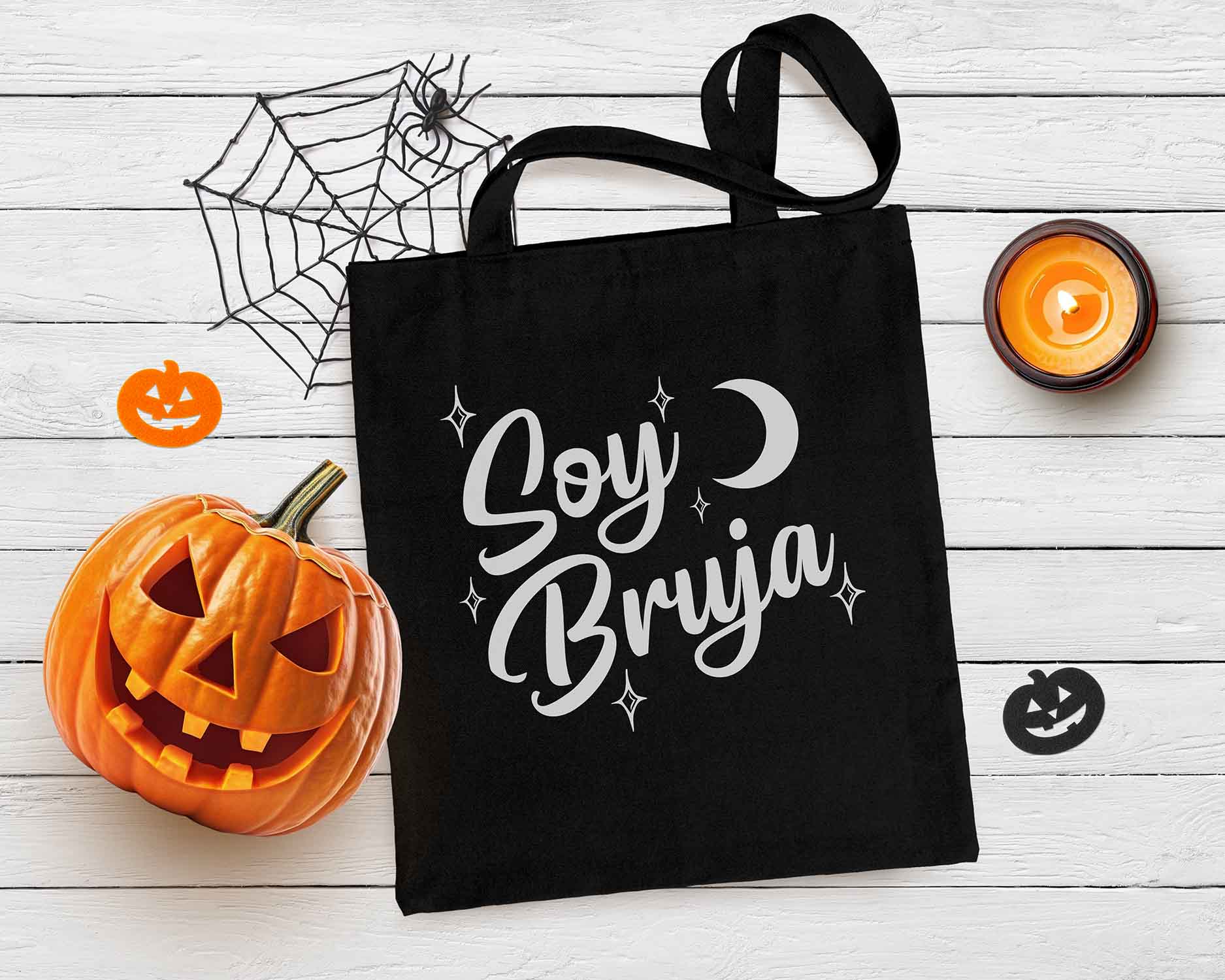 Soy Bruja Tote Bag – Black or Orange Halloween Latina Witch Bag - Stonk Shark Co.