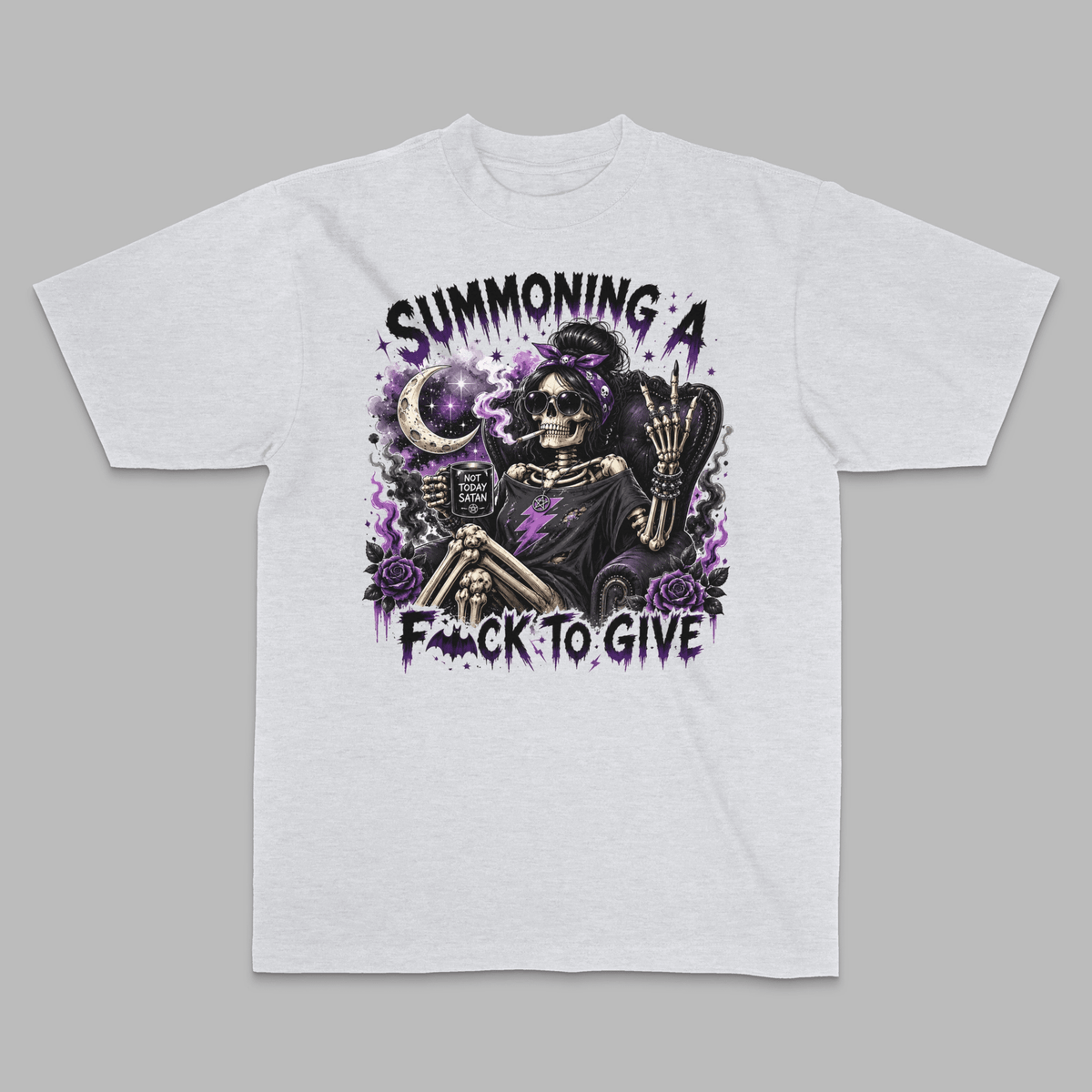Summoning A F*ck to Give Gothic Skeleton Graphic Tee - Stonk Shark Co.
