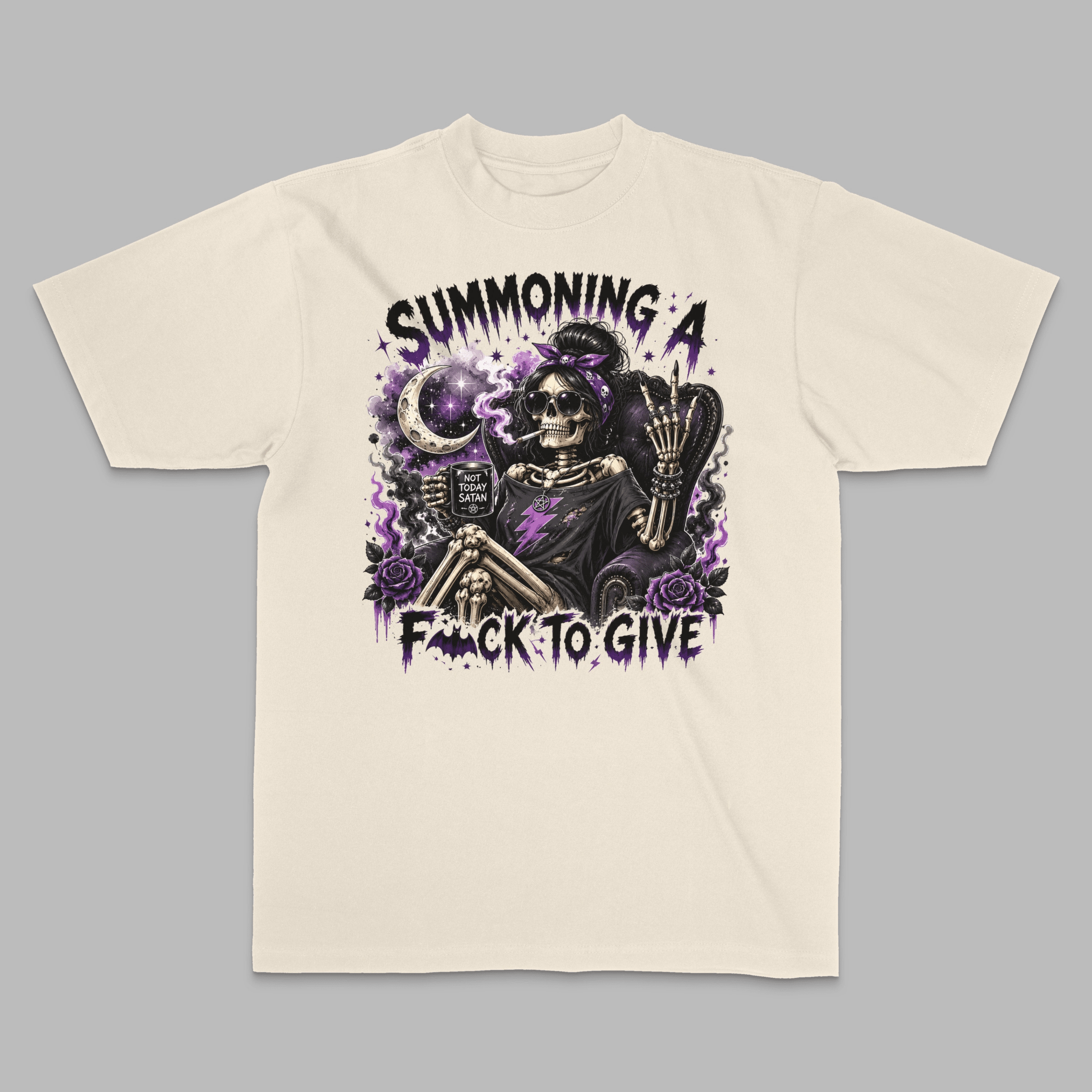 Summoning A F*ck to Give Gothic Skeleton Graphic Tee - Stonk Shark Co.