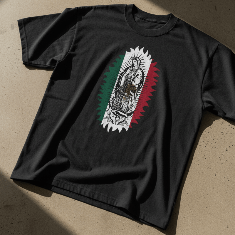 Virgen de Guadalupe Mexican Flag Graphic Tee - Stonk Shark Co.