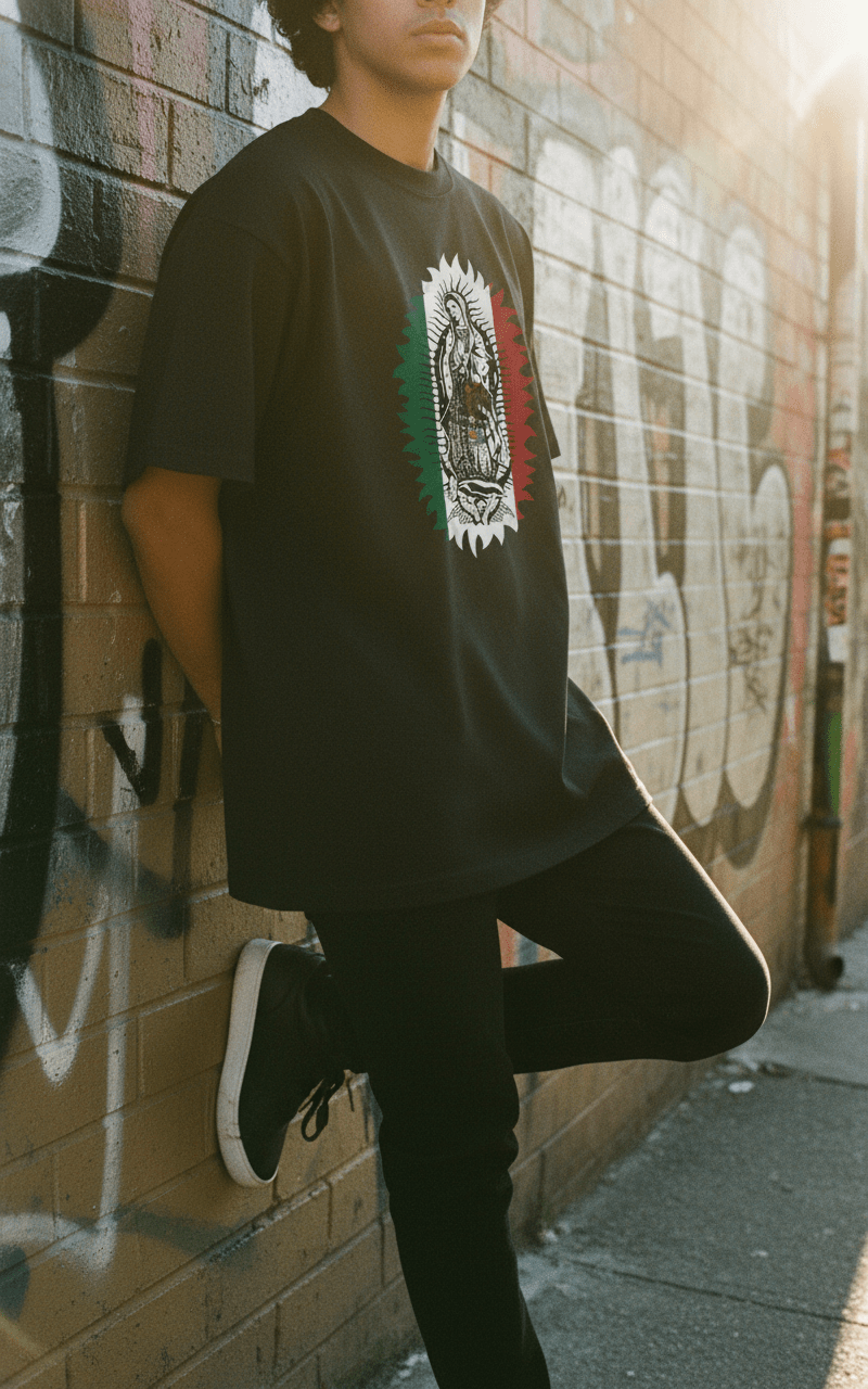 Virgen de Guadalupe Mexican Flag Graphic Tee - Stonk Shark Co.