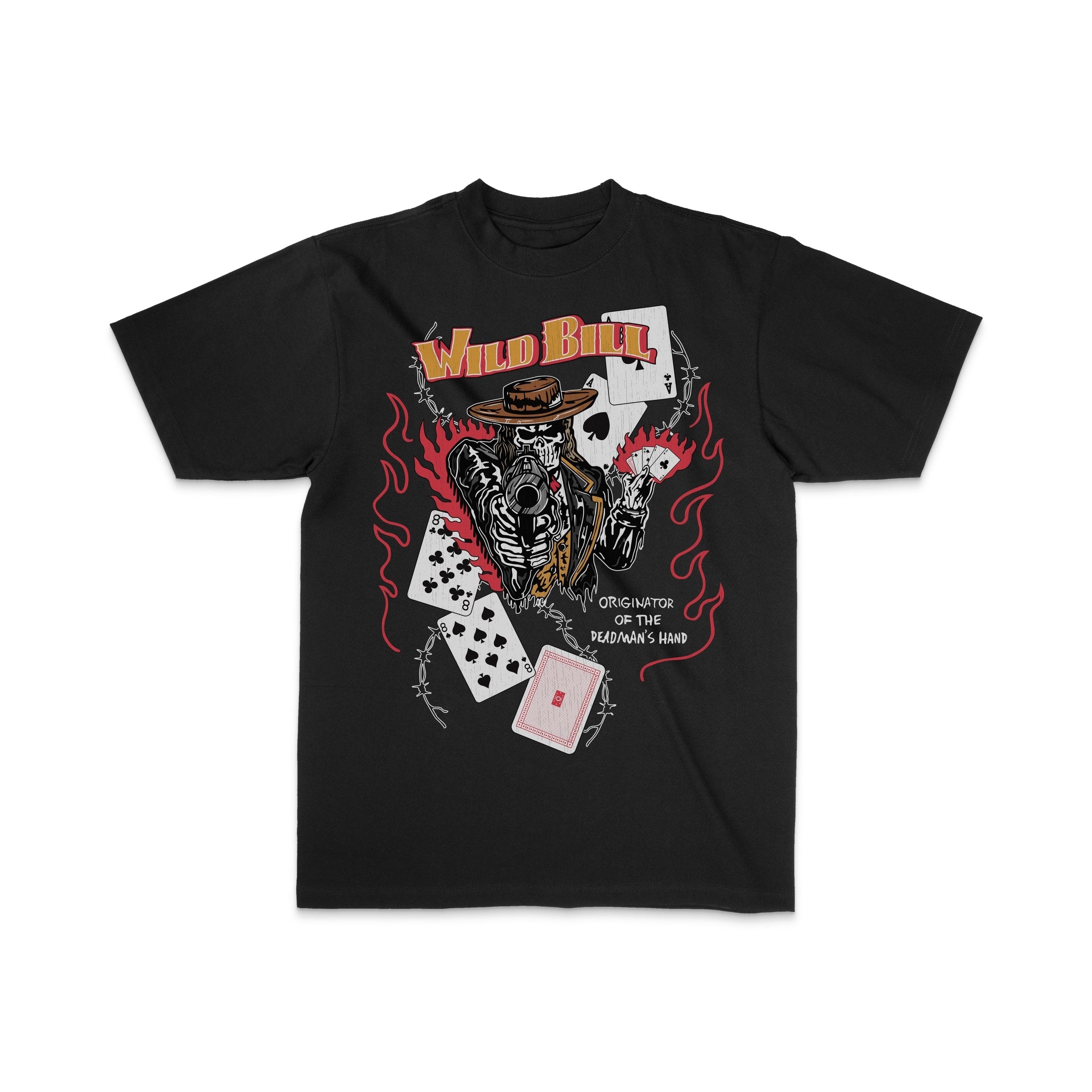 Wild Bill Dead Man's Hand Graphic Tee — Flat lay (Sharp)