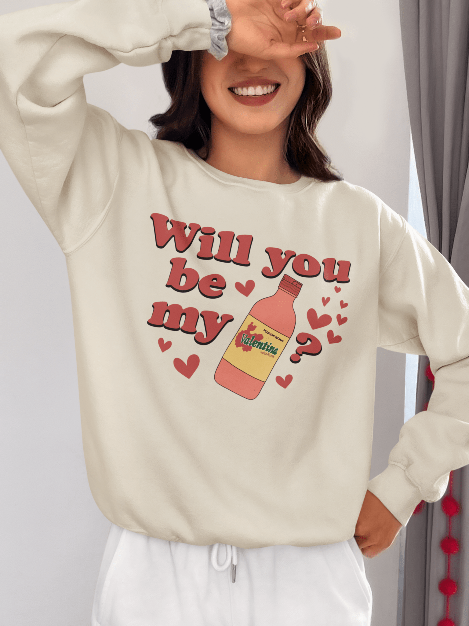Will You Be My Valentina Sweatshirt – Funny Mexican Hot Sauce Valentine’s Design Sweater - Stonk Shark Co.
