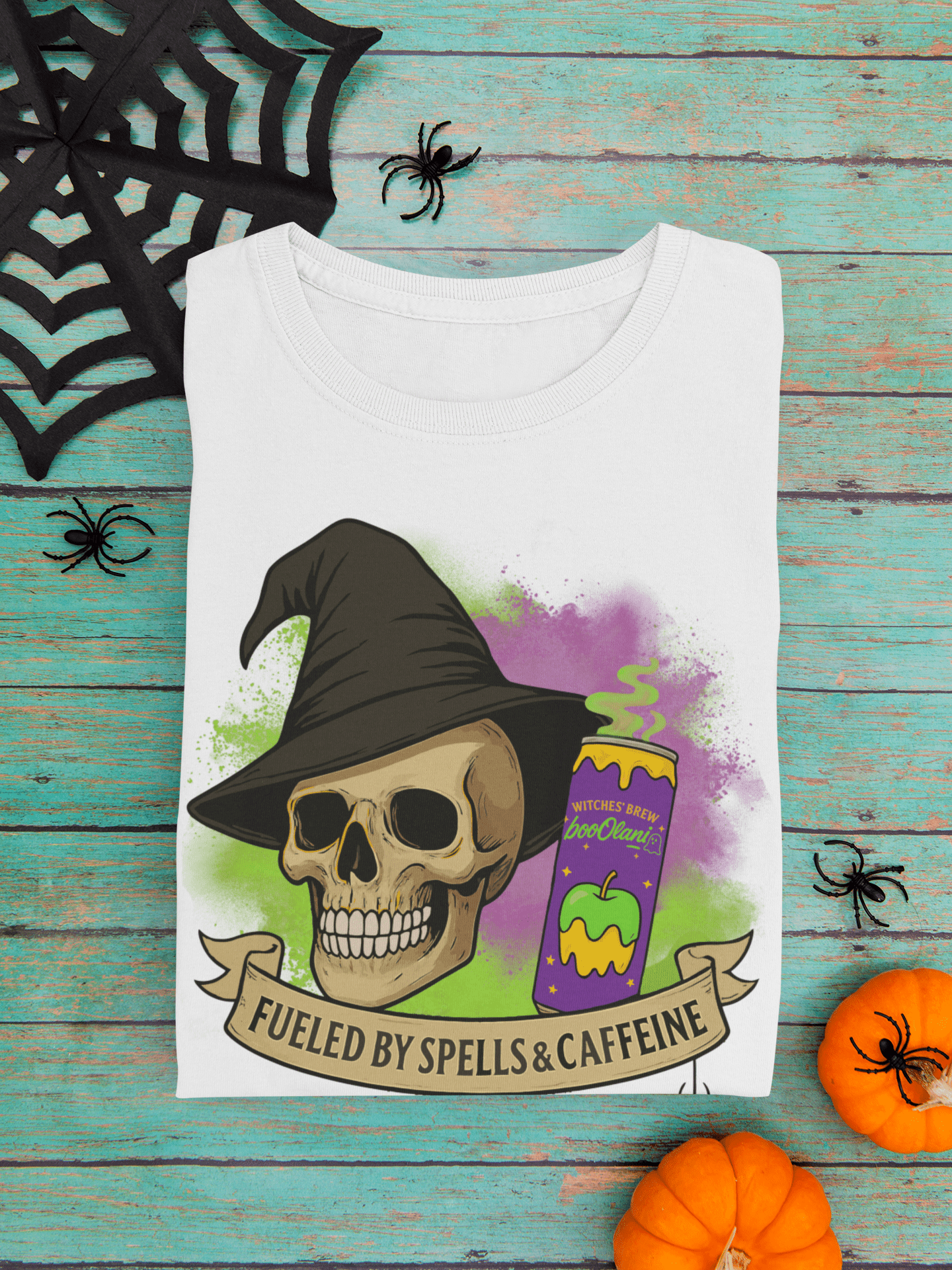 Witches' Brew Energy Skull Halloween Tee – Fueled by Spells & Caffeine - Stonk Shark Co.