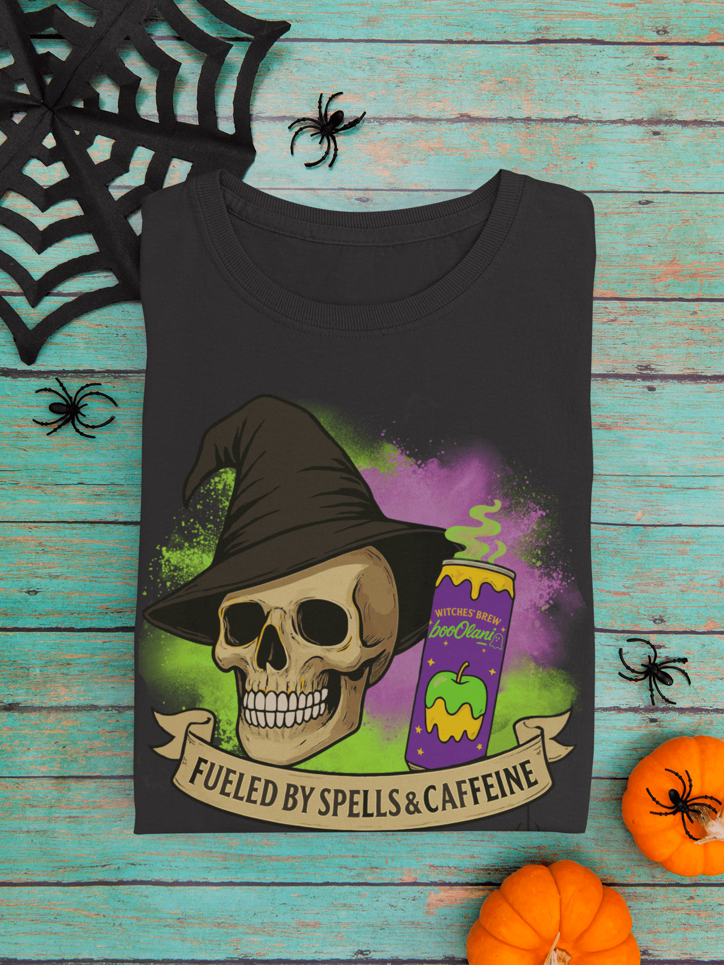 Witches' Brew Energy Skull Halloween Tee – Fueled by Spells & Caffeine - Stonk Shark Co.