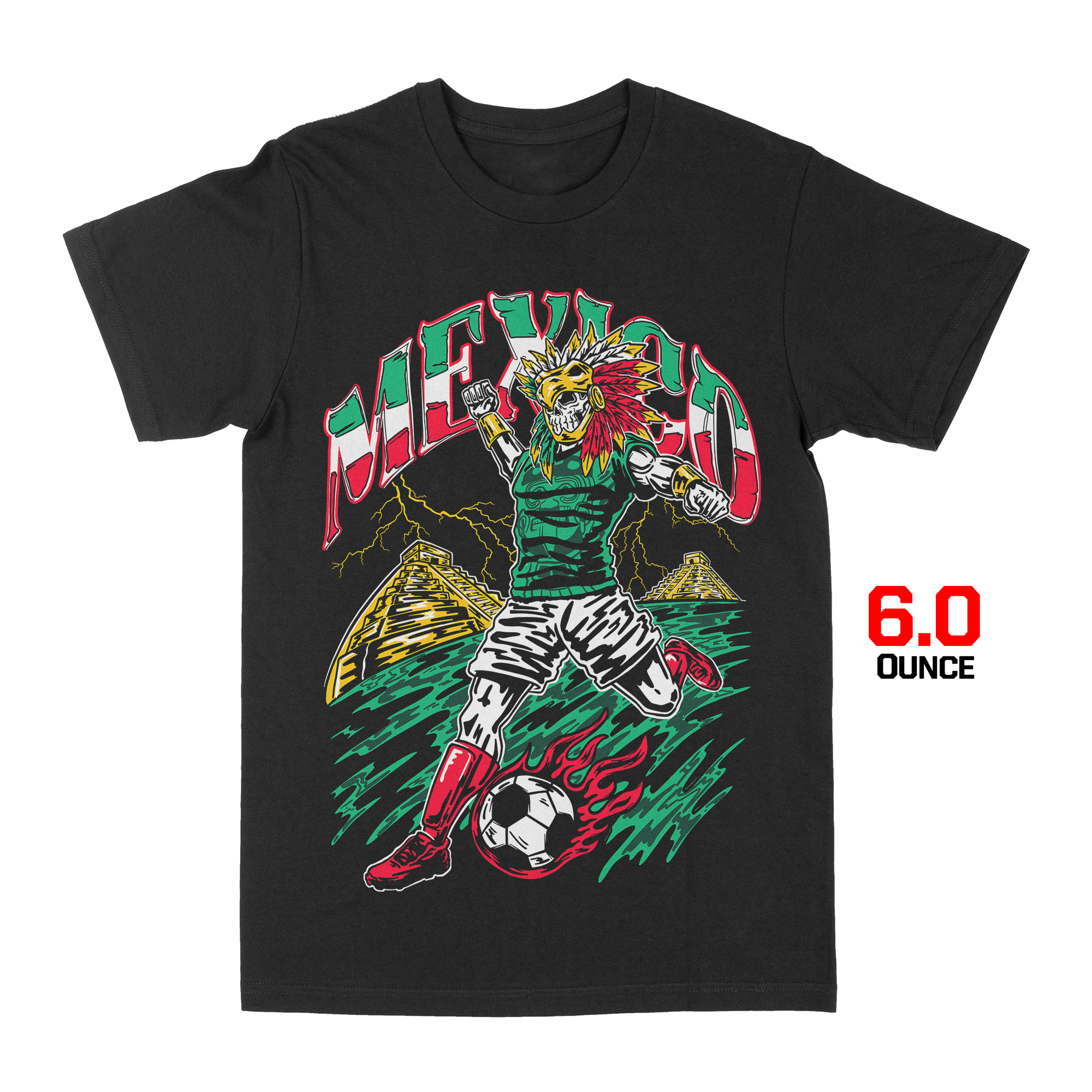 Mexico Aztec Skeleton Warrior Soccer T-Shirt - Stonk Shark Co.