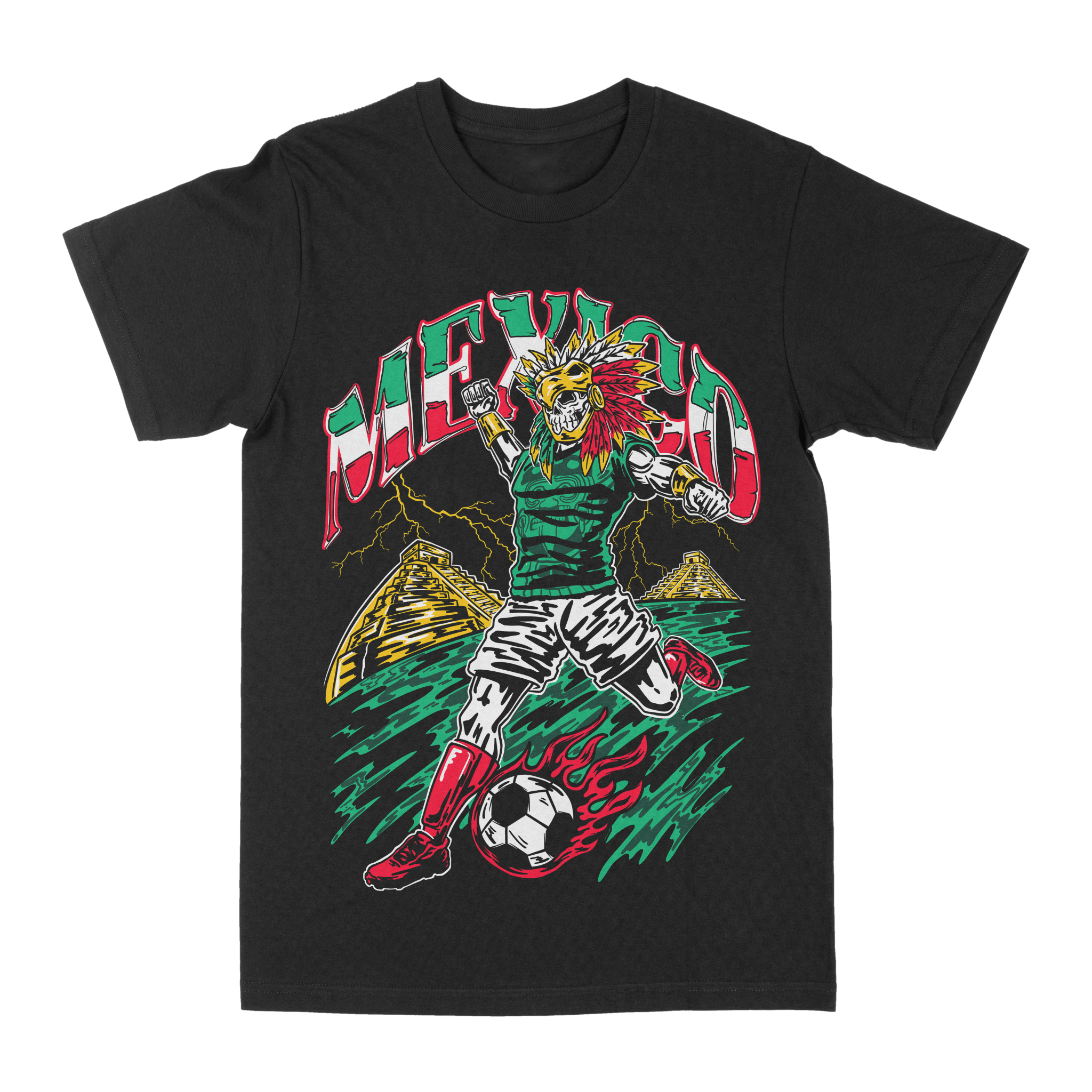 Mexico Aztec Skeleton Warrior Soccer T-Shirt - Stonk Shark Co.